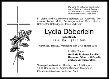 Traueranzeige von Lydia Döberlein von Frankenpost