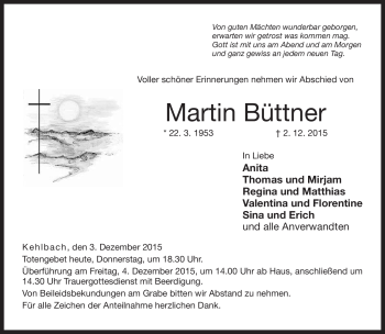 Traueranzeige von Martin Büttner von Neue Presse Coburg