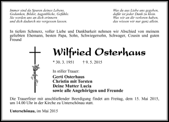 Traueranzeige von Wilfried Osterhaus von Südthüringer Presse