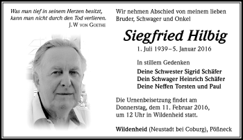 Traueranzeige von Siegfried Hilbig von Südthüringer Presse