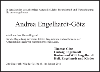 Traueranzeige von Andrea Engelhardt-Götz von Neue Presse Coburg