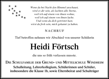 Traueranzeige von Heidi Förtsch von Neue Presse Coburg