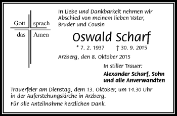 Traueranzeige von Oswald Scharf von Frankenpost