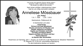 Traueranzeige von Anneliese Mössbauer von Frankenpost