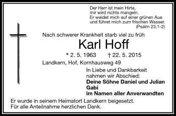Traueranzeige von Karl Hoff von Frankenpost