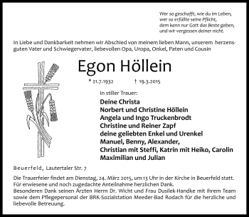 Traueranzeige von Egon Höllein von Neue Presse Coburg
