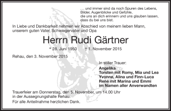 Traueranzeige von Rudi Gärtner von Frankenpost