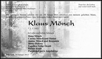 Traueranzeige von Klaus Mönch von Südthüringer Presse