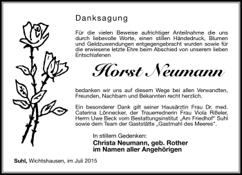 Traueranzeige von Horst Neumann von Südthüringer Presse
