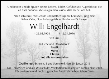 Traueranzeige von Willi Engelhardt von Neue Presse Coburg