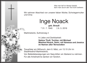 Traueranzeige von Inge Noack von Frankenpost