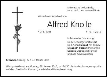 Traueranzeige von Alfred Knolle von Neue Presse Coburg