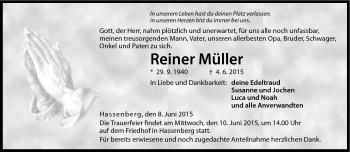 Traueranzeige von Reiner Müller von Neue Presse Coburg