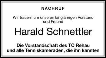Traueranzeige von Harald Schnettler von Frankenpost