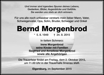 Traueranzeige von Bernd Morgenbrod von Südthüringer Presse