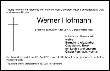 Traueranzeige von Werner Hofmann von Neue Presse Coburg
