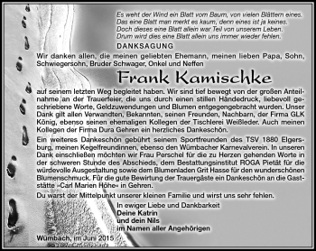 Traueranzeige von Frank Kamischke von Südthüringer Presse