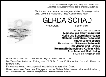 Traueranzeige von Gerda Schad von Neue Presse Coburg