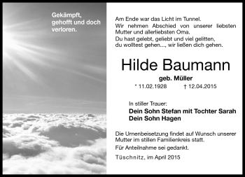Traueranzeige von Hilde Baumann von Neue Presse Coburg