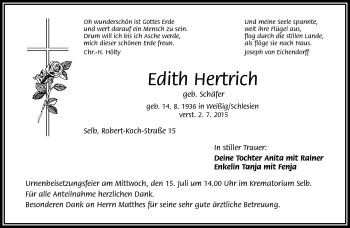 Traueranzeige von Edith Hertrich von Frankenpost