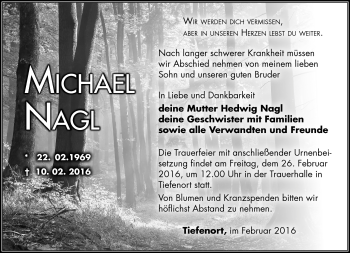Traueranzeige von Michael Nagl von Südthüringer Presse