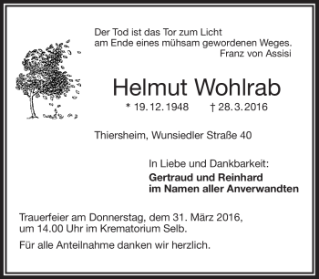 Traueranzeige von Helmut Wohlrab von Frankenpost
