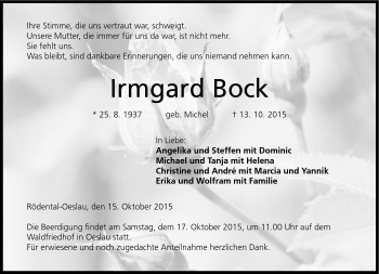 Traueranzeige von Irmgard Bock von Neue Presse Coburg