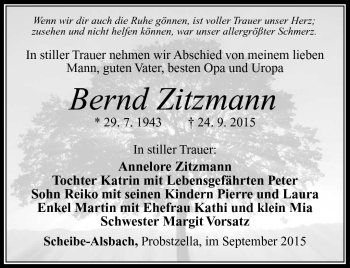Traueranzeige von Bernd Zitzmann von Südthüringer Presse