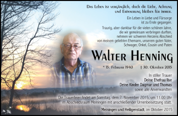 Traueranzeige von Walter Henning von Südthüringer Presse