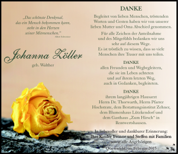 Traueranzeige von Johanna Zöller von Südthüringer Presse