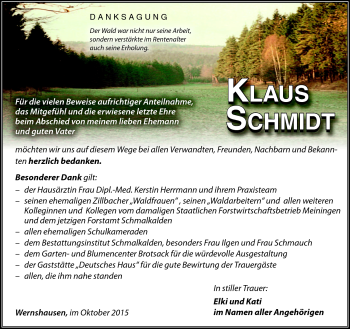 Traueranzeige von Klaus Schmidt von Südthüringer Presse