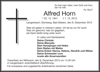 Traueranzeige von Alfred Horn von Frankenpost