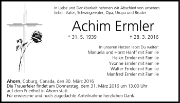 Traueranzeige von Achim Ermler von Neue Presse Coburg