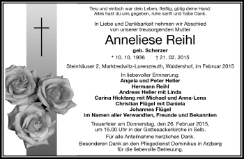 Traueranzeige von Anneliese Reihl von Frankenpost