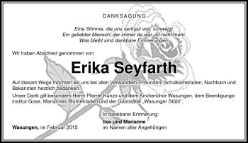 Traueranzeige von Erika Seyfarth von Südthüringer Presse