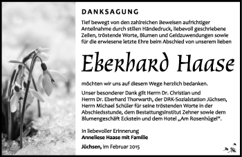 Traueranzeige von Eberhard Haase von Südthüringer Presse