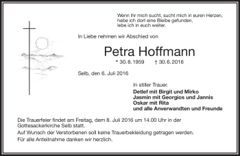 Traueranzeige von Petra Hoffmann von Frankenpost
