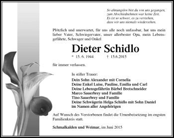 Traueranzeige von Dieter Schidlo von Südthüringer Presse