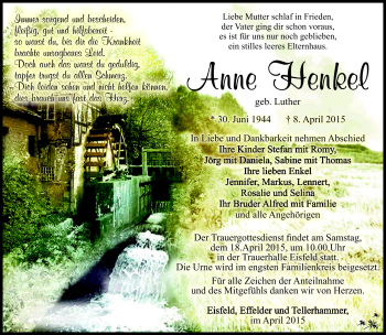 Traueranzeige von Anne Henkel von Südthüringer Presse