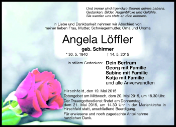 Traueranzeige von Angela Löffler von Neue Presse Coburg