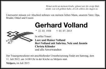 Traueranzeige von gerhard Volland von Südthüringer Presse