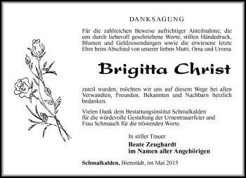 Traueranzeige von Brigitta Christ von Südthüringer Presse