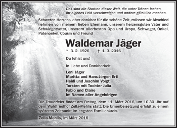 Traueranzeige von Waldemar Jäger von Südthüringer Presse