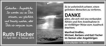 Traueranzeige von Ruth Fischer von Südthüringer Presse