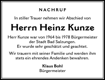 Traueranzeige von Heinz Kunze von Südthüringer Presse