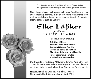 Traueranzeige von Elke Läßker von Südthüringer Presse