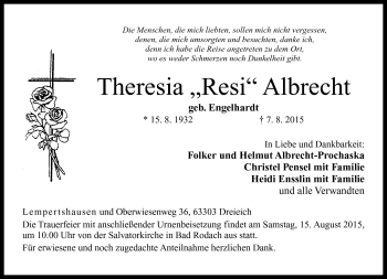 Traueranzeige von Theresia Albrecht von Neue Presse Coburg