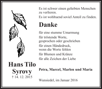 Traueranzeige von Hans Tilo Syrovy von Frankenpost