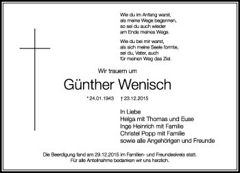 Traueranzeige von Günther Wenisch von Frankenpost