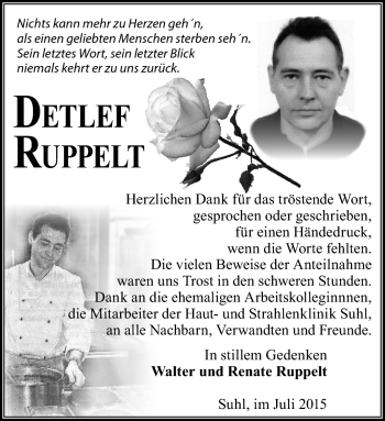 Traueranzeige von Detlef Ruppelt von Südthüringer Presse